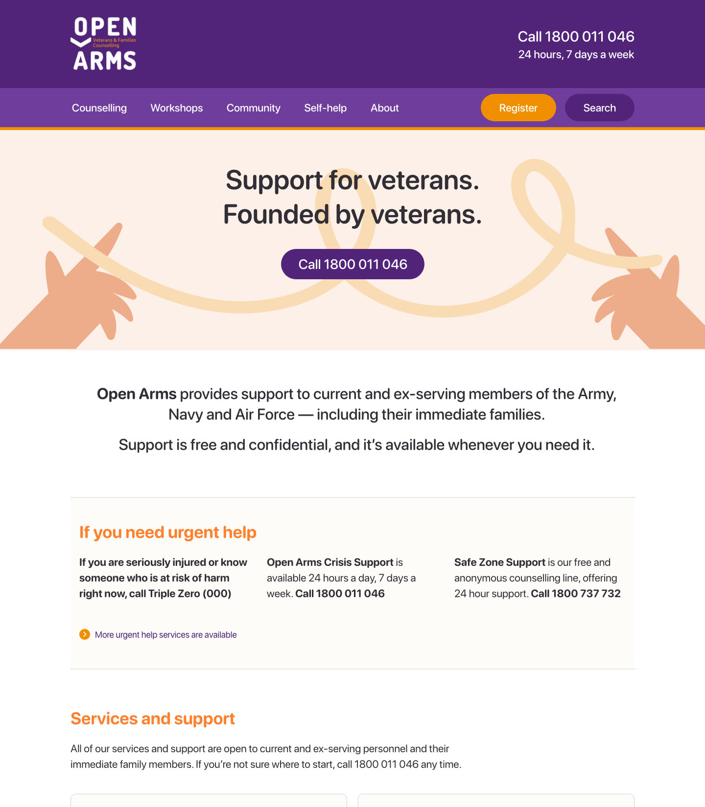 Open Arms website concept