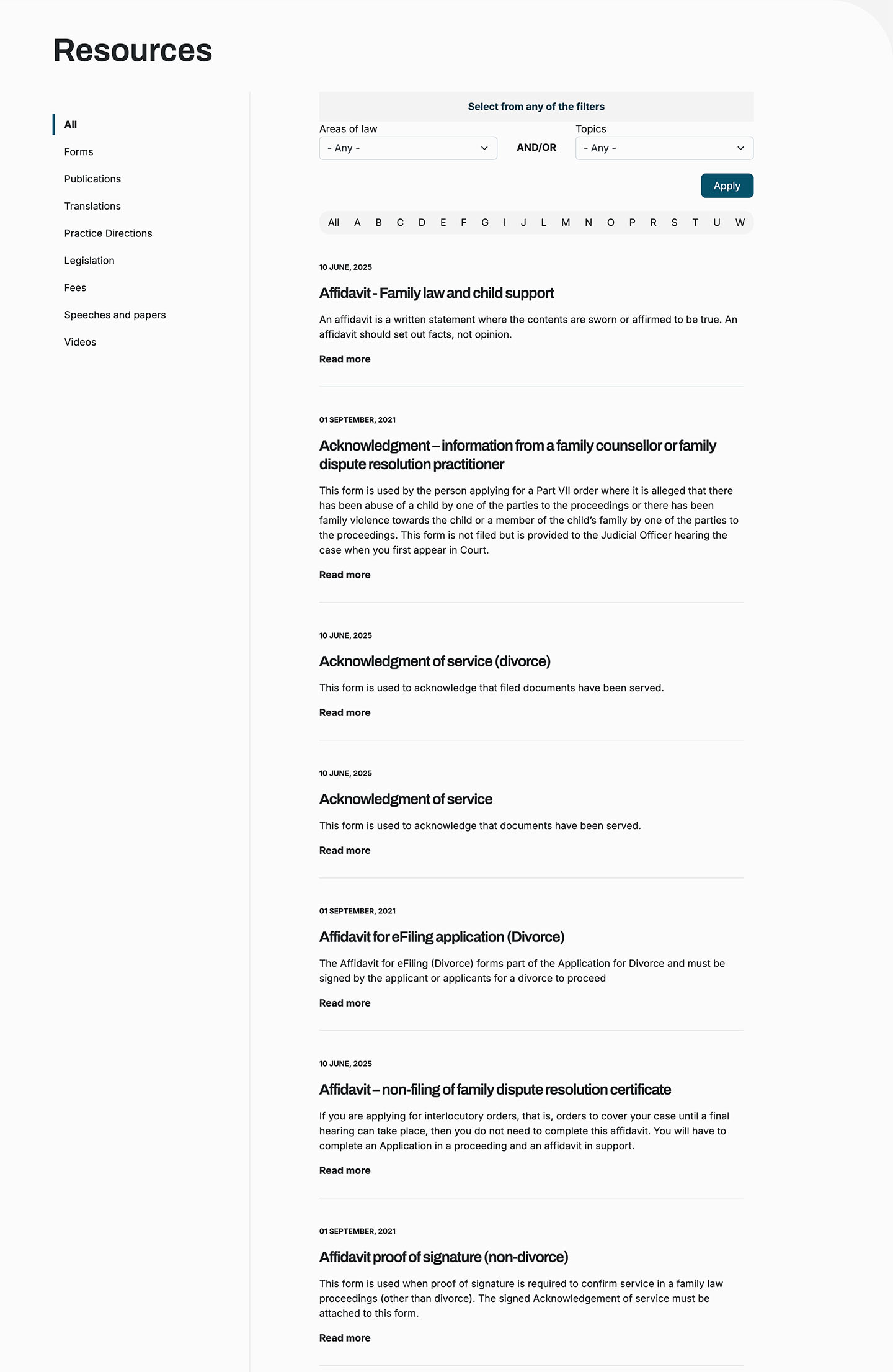 Federal Circuit and Family Court of Australia website