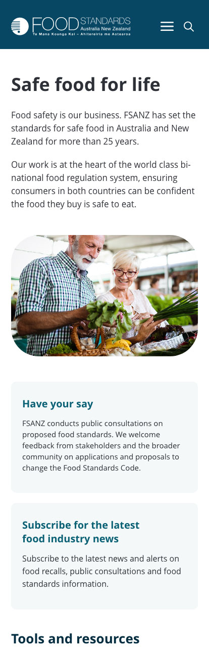 Food Standards Australia and New Zealand website