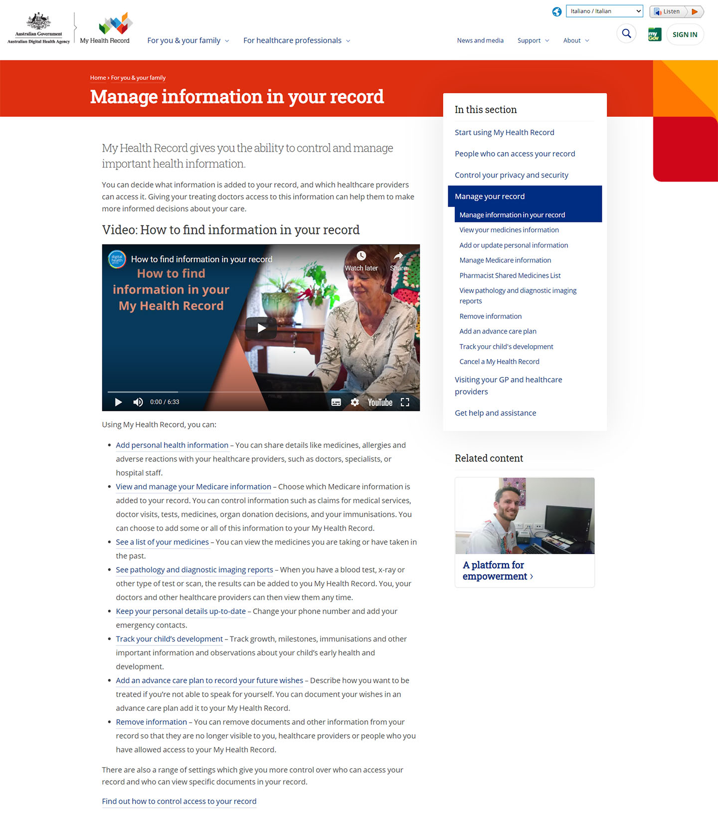 My Health Record website